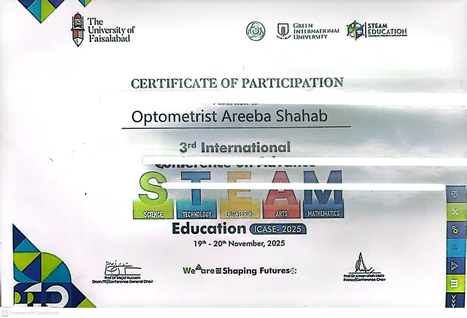 Certification of Dr. Areeba Shahab