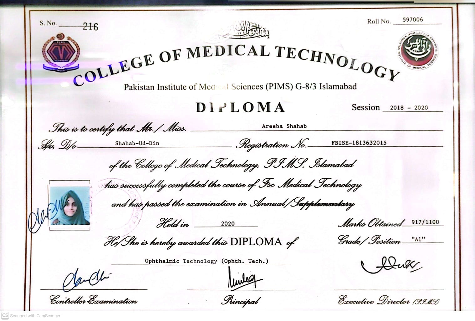 Certification of Dr. Areeba Shahab